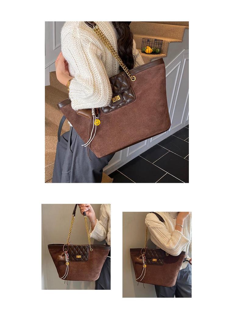 2025 Women's Fashion Textured Large-Capacity Frosted Chain Shoulder & Crossbody Tote Bag