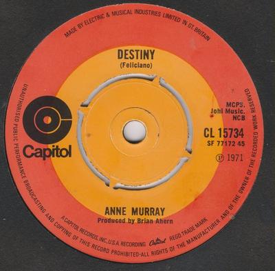 Disque 7 pouces ANNE MURRAY - Destiny / Let Me Be The One CL15734 Capitol Records 1971 UK Pop Occasion