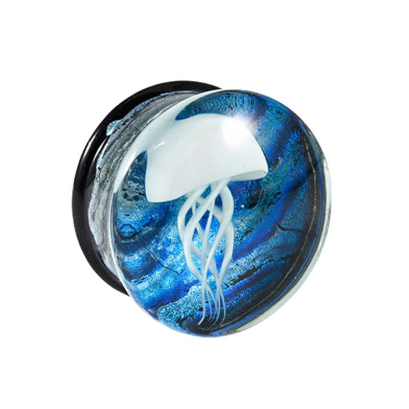 Unique Jellyfish Pattern Glass Ear Stretcher Handcrafted Expander Body Piercings Suitable for Comfortable All Day Wear