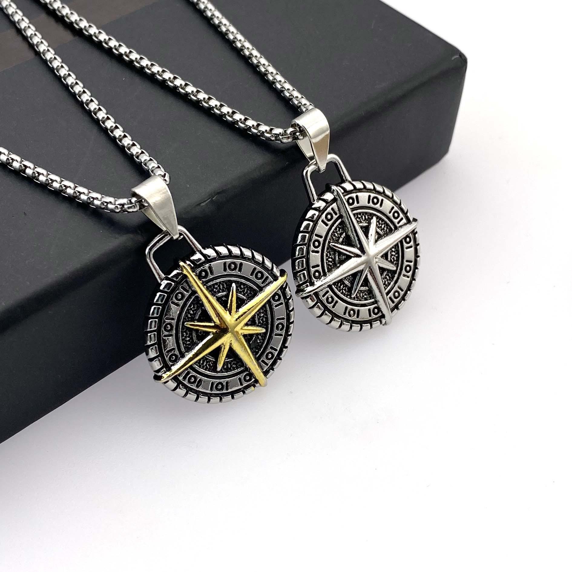

Men s Navigation Compass Pendant Necklace Stainless Steel Necklace Sweater Chain