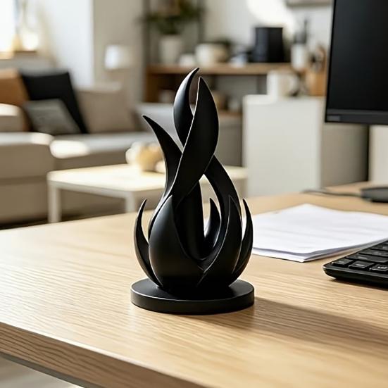 Moderní socha do obývacího pokoje 3D tištěná abstraktní socha plamene, minimalistické zkroucené umění, dekorativní měkký bytový doplněk, soška na stůl a