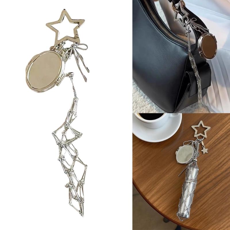 Metal Keychain Pouch Charm Stainless Steel Mesh Heart Star Detailing Compact Storage For Daily Use Bag Accessory Gift