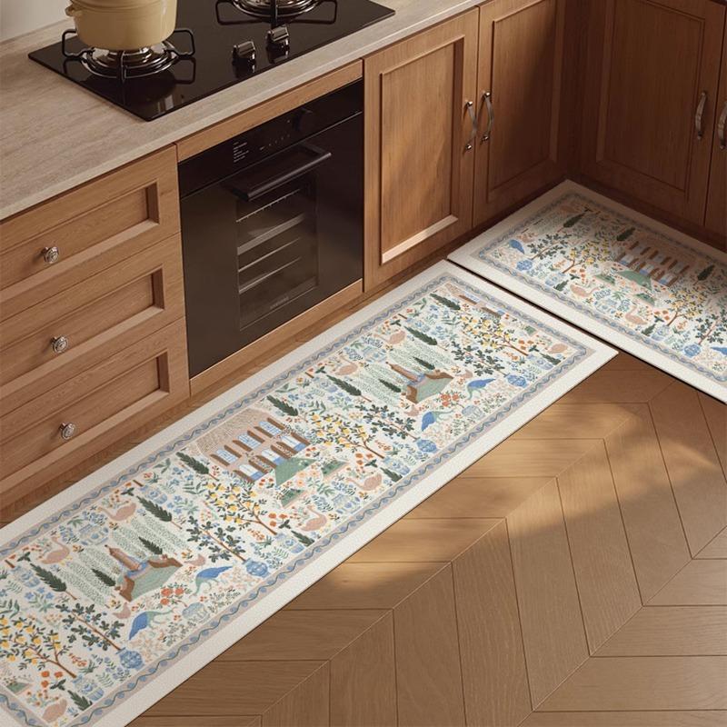 French Kitchen Floor Mat Leather Waterproof Oil-proof Foot Mats PVC Home Corridor Entrance Doormat Non-slip Dirt-resistant Rug