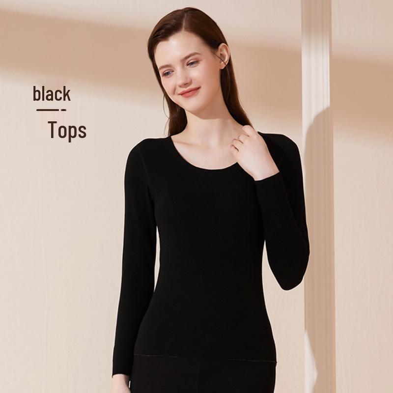 Women's Fleece-Lined Cashmere Silk Thermal Underwear Set - Seamless Round Neck, Antibacterial German Velvet Autumn Pants