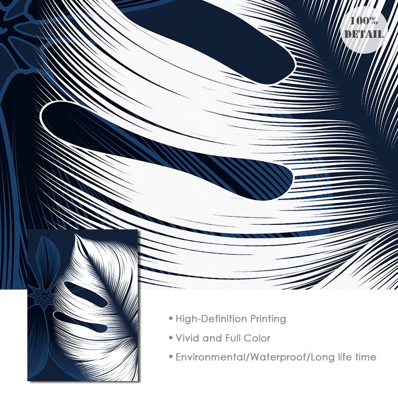 Modrá Bílá rostlina List Obraz Obraz Plakát Moderní bytový dekor Abstraktní nástěnná malba Severská dekorace do obývacího pokoje