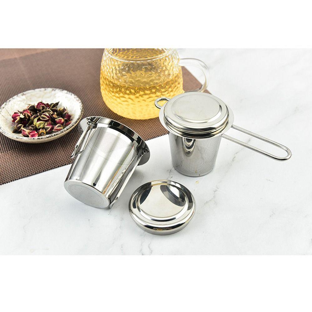 Reusable Stainless Steel Tea Strainer with Lid Loose Tea Infuser Basket Spice Filter  Kitchen
