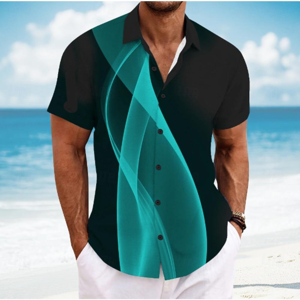 Camisa de Hombre con Patrón Sencillo Estampado 3D Camisa de Botones Camisa Casual Camisa de Verano Manga Corta Ropa Diaria de Vacaciones