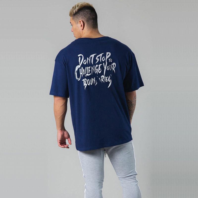 

Мужская футболка Хлопок Принт Беговая футболка Свободная Тренировочная Гимнастическая Бодибилдинг Фитнес Топ Уличная одежда Спортивные футболки 6 цветов XXXL синий