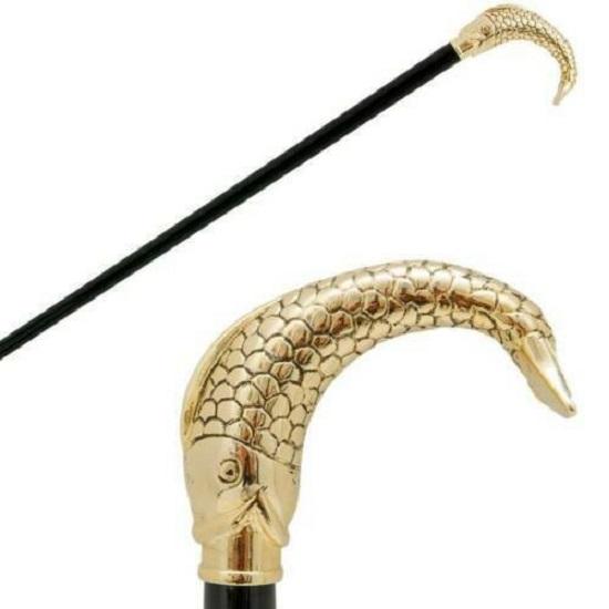 Vintage Fisch Messing Griff Antik Stil viktorianischen Spazierstock Holz Spazierstock Geschenk