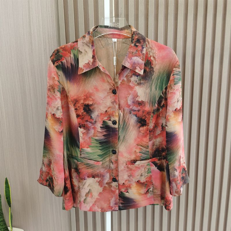

Middle-Aged and Elderly Women s Shirt Ladieswear Spring and Summer Tops Medium Long Sleeve Silk T-shirt Summer Loose Soft Cardigan Shirt Red 2XL