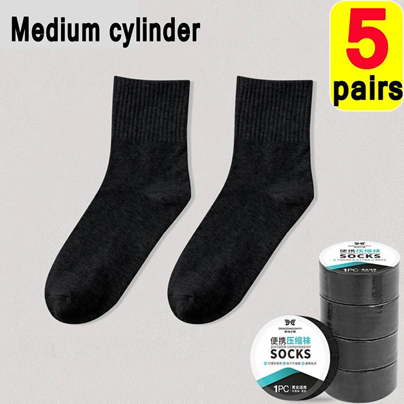 

5 пар одноразовых дорожных носков для мужчин и женщин, моющиеся компрессионные носки, портативные компрессионные, высокоэластичные хлопковые носки чёрный