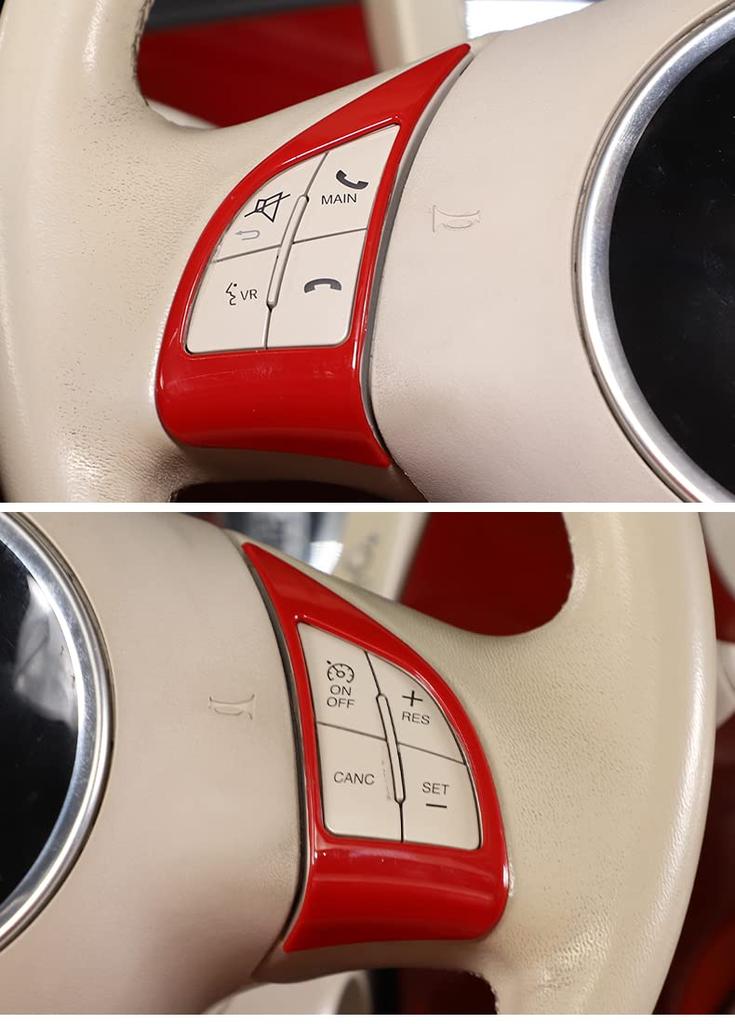 Hcilloend Interior Panel Steering Wheel Steering Wheel Frame Button Frame Steering Wheel Interior Custom Car Set for New Fiat 500 Cover, Sticker,