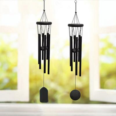 Black Wind Chime with 6 Metal Tubes S-shaped Hook Natural Soothing Melody Garden Patio Outdoor
