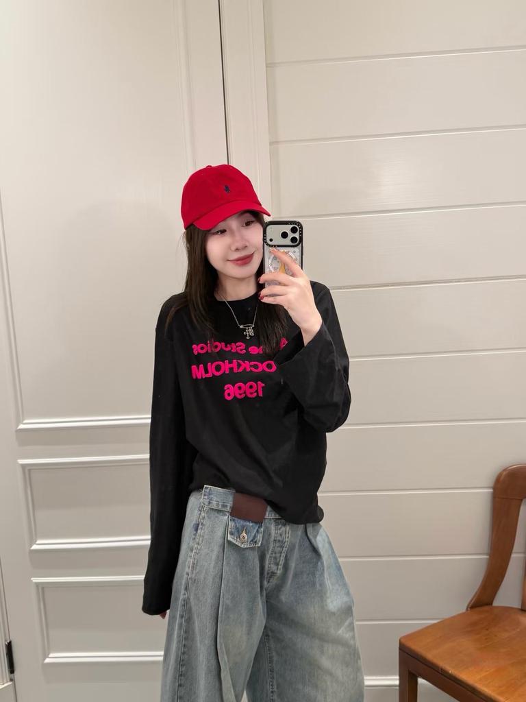 Women's Spring/Summer White Long Sleeve Letter Print Loose T-shirt