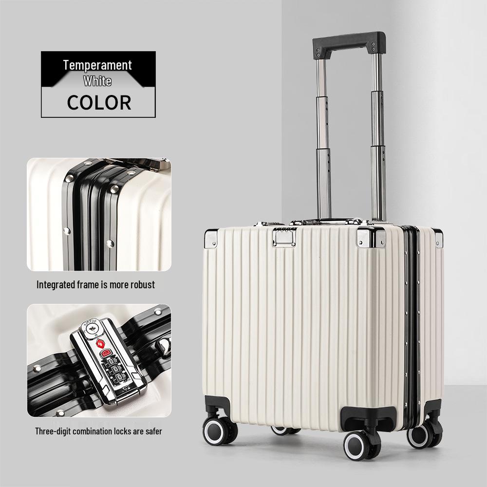 18-Inch White Carry-On Suitcase, Aluminum Frame, Lightweight, Fits 20-Inch Check-In