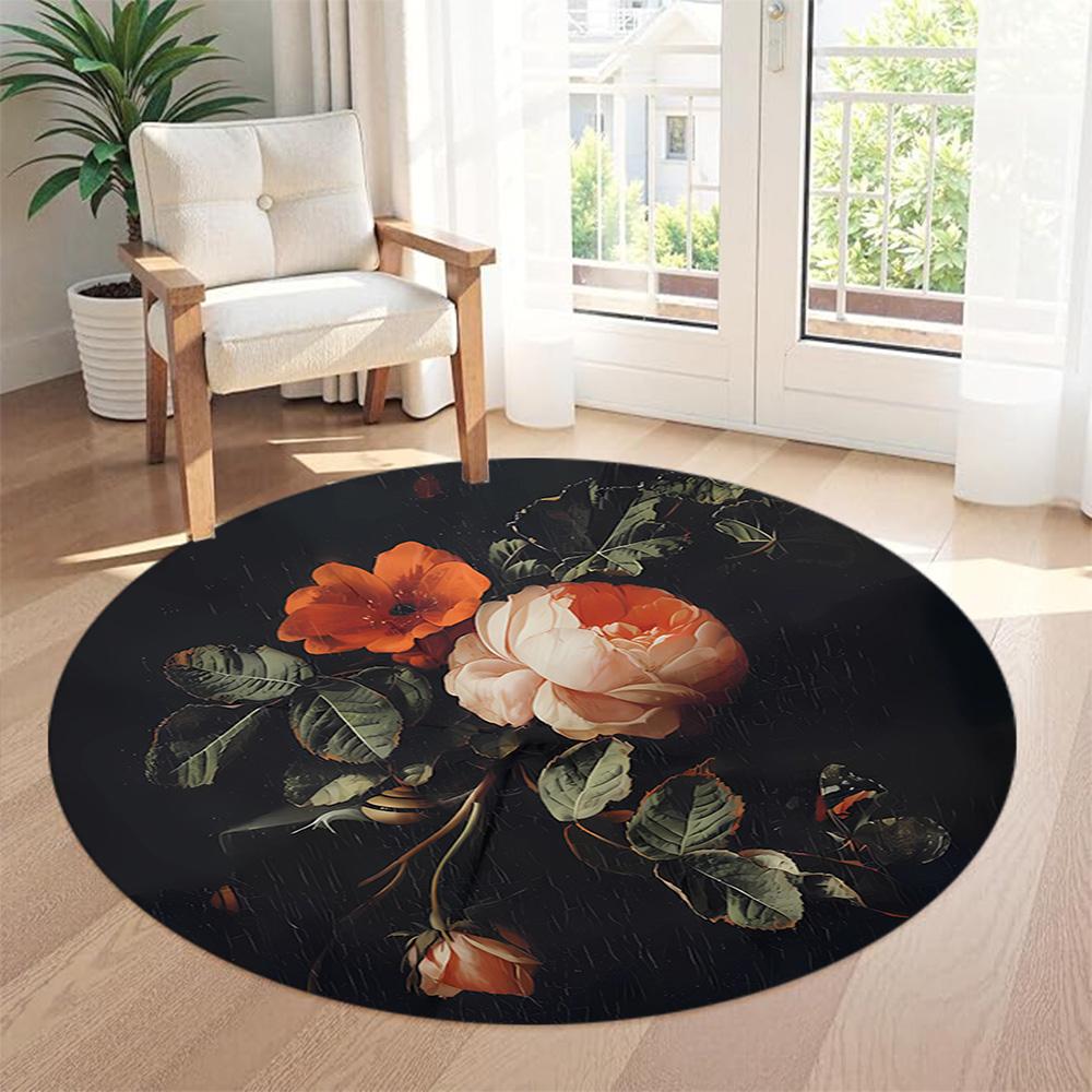 Flower Round Carpet Suitable for Study room Bedrooms Foyer Balcony Anti-slip Round Rug Office home decor Perfect Gift for Valentine’s Wedding Birthday