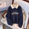 Damen Polokragen Halbreißverschluss Sweatshirt Buchstabendruck Locker Lässig Crop Top