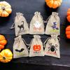 Custom 6Pcs Halloween Treat Bags Halloween Burlap Drawstring Goodie Bags Trick or Treat Sack Halloween Party Decor Kids Favors