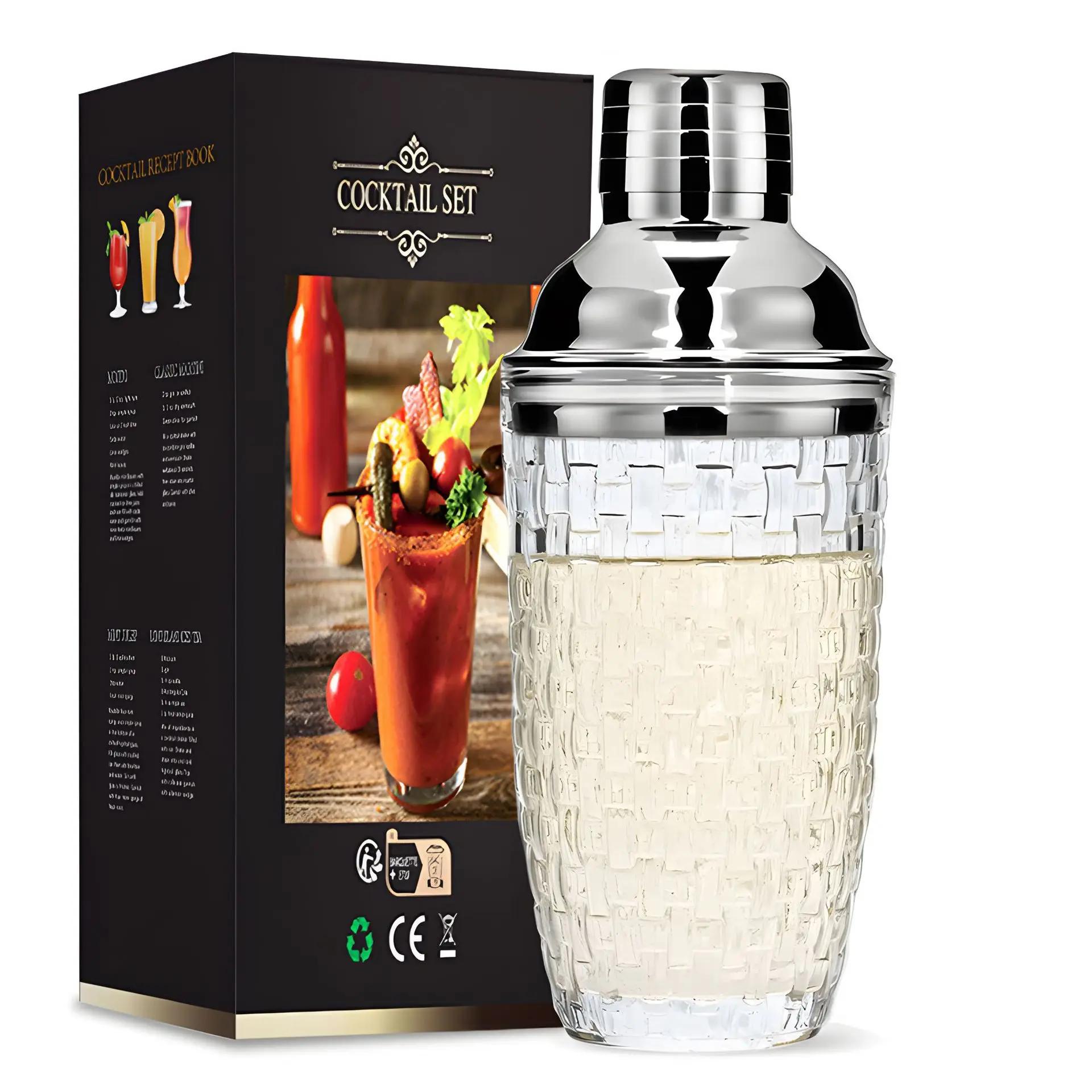 

Скляний коктейльний шейкер Martini Mocktail. Набір для приготування безалкогольних коктейлів із герметичною металевою сталевою кришкою. Скляна чашка з плетеним візерунком. Барний гаджет для домашнього використання.