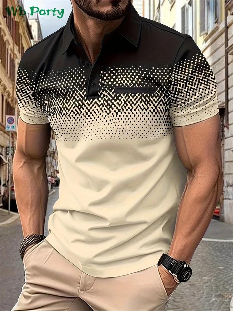 Men's Short Sleeve Polo Shirt with Geometric Pattern, Casual Daily Wear