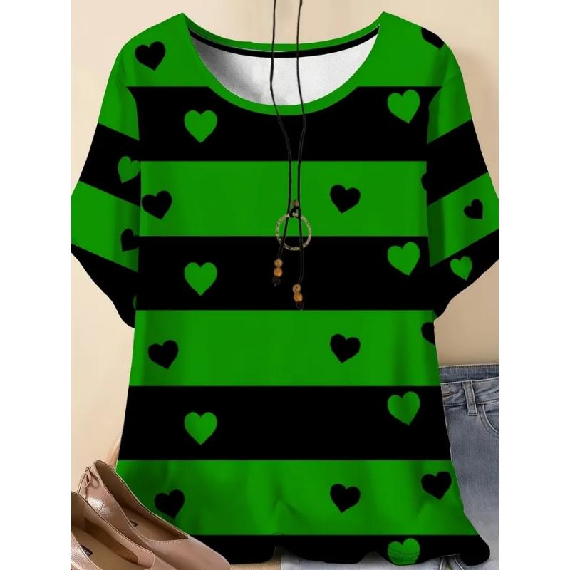 Fashion Women's Clothing Crew Neck Short Sleeve 3D Love Color Printing Love Short Sleeve Crew Neck T-Shirt
