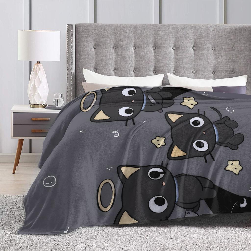 Cute Chococats Plush Blanket Boy Girl Black Cat Flannel Throw Blanket For Outdoor Soft Warm Custom DIY Quality Bedspread Gift