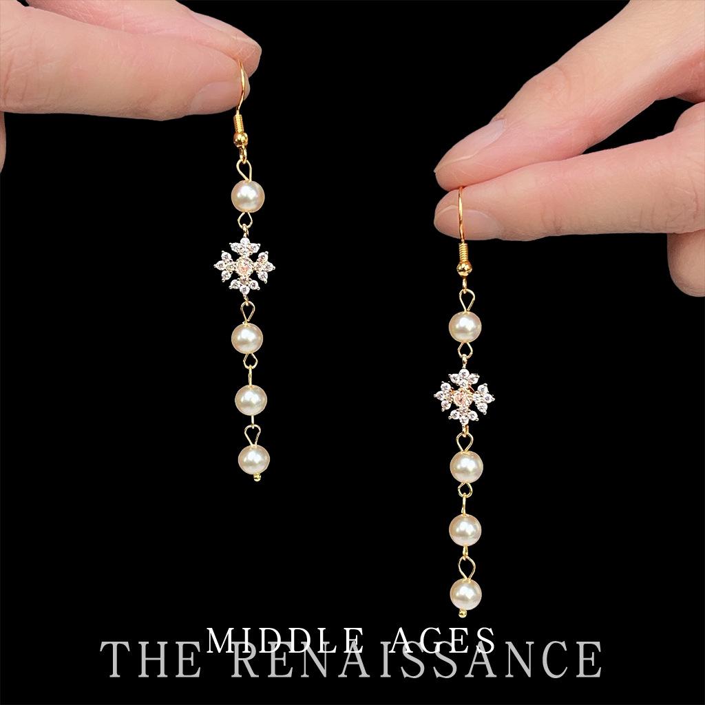 French long zircon pearl fringed earrings elegant earrings women