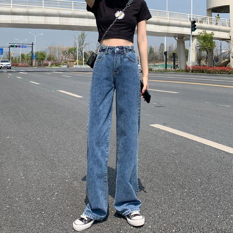 Adjustable High Waist Wide Leg Denim Jeans for Women - Straight, Loose, Floor-Length, Summer 2025.