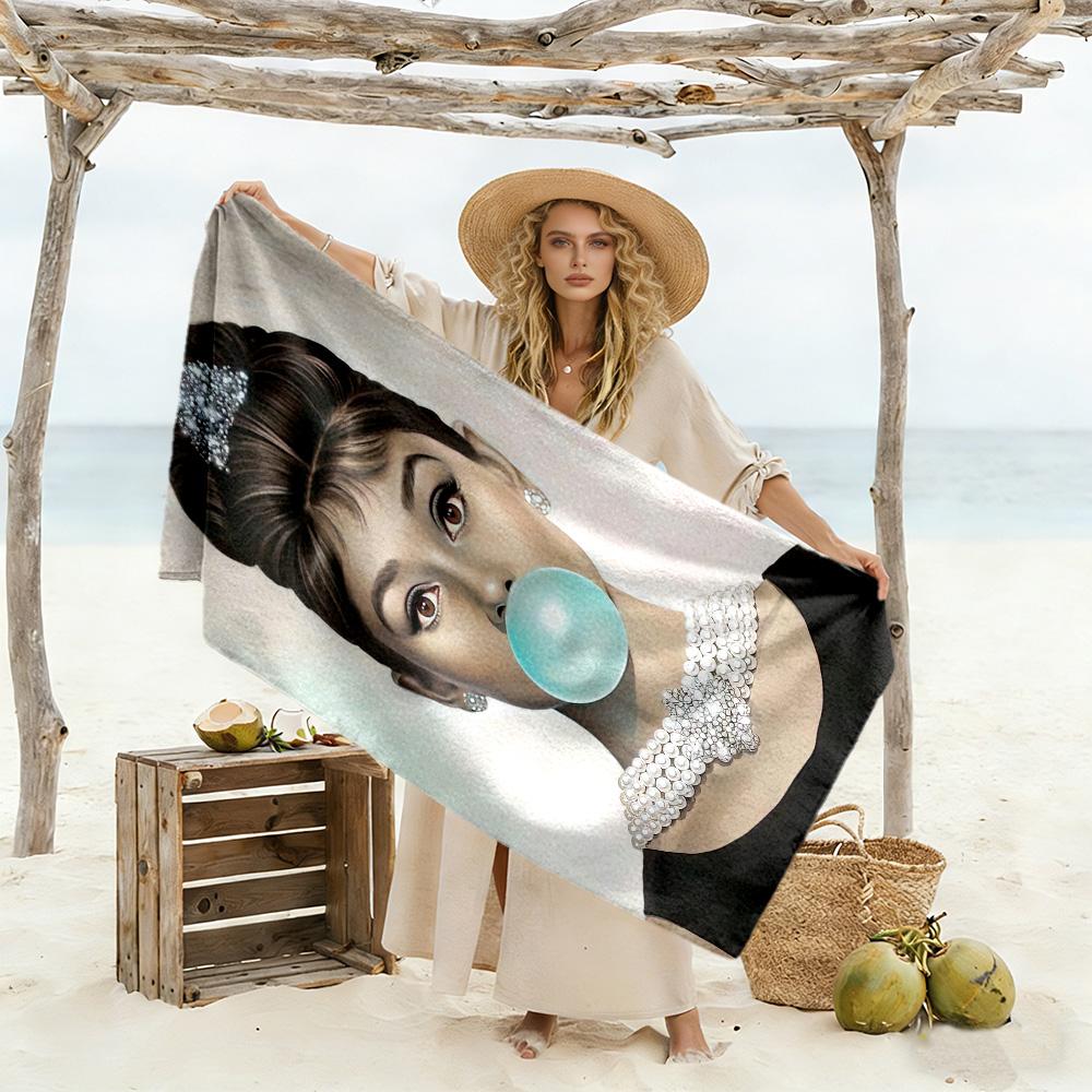 Asciugamano da Spiaggia Audrey Hepburn Super Morbido Microfibra Tessuto Asciugatura Rapida Comodo Leggero Adatto per Nuoto, Palestra, Campeggio, Yoga Vacanza