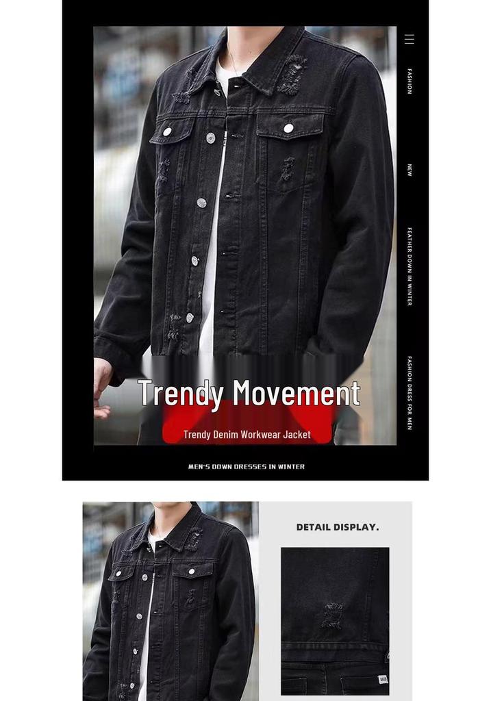 Men's Trendy Plus Size Denim Workwear Jacket - Versatile for Spring and Autumn