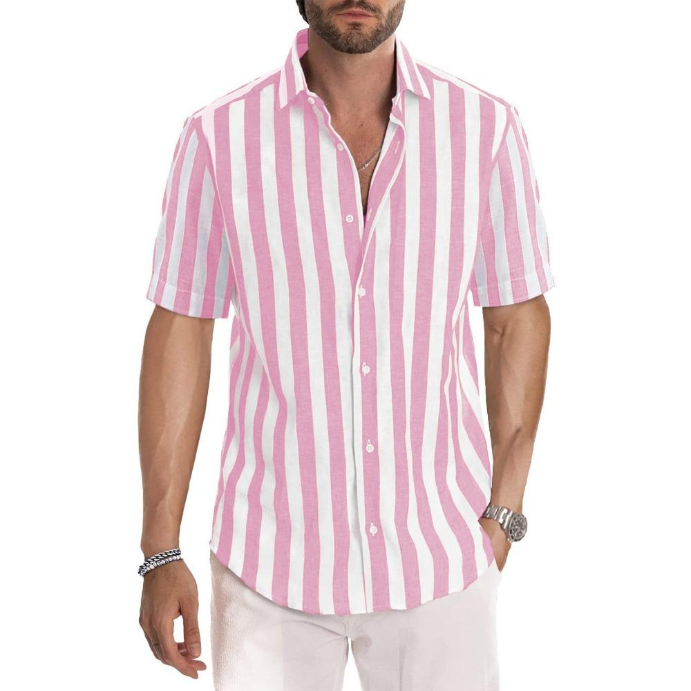 Summer Men's Casual Striped Lapel Short Sleeved Shirt