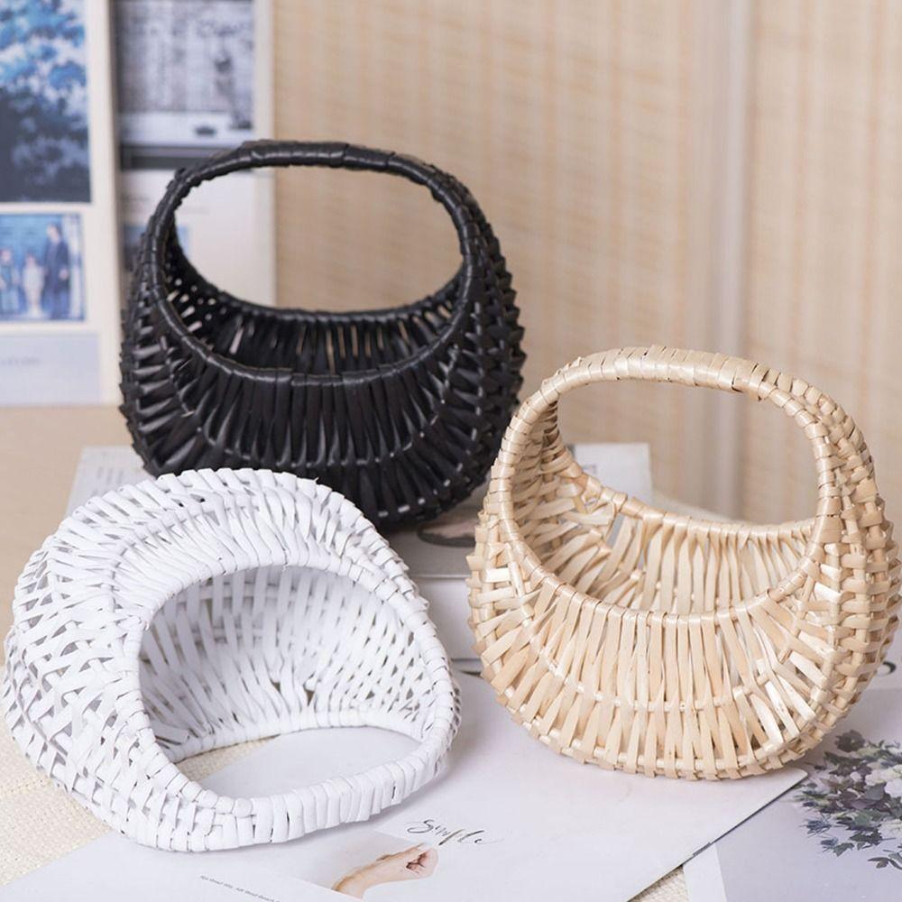 Durable With Handle Flower Basket Half Moon Hand-held Rattan Basket DIY Handmade Storage Container Home Decoration