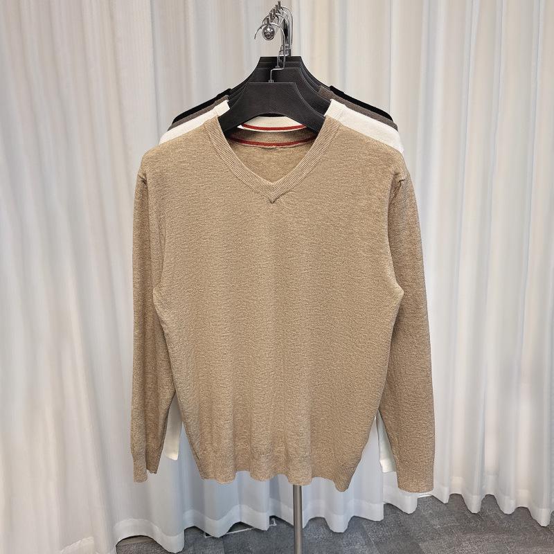 Men's Trendy Solid Color V-Neck Wool Sweater for Autumn/Winter - Base Layer Casual Knit Pullover