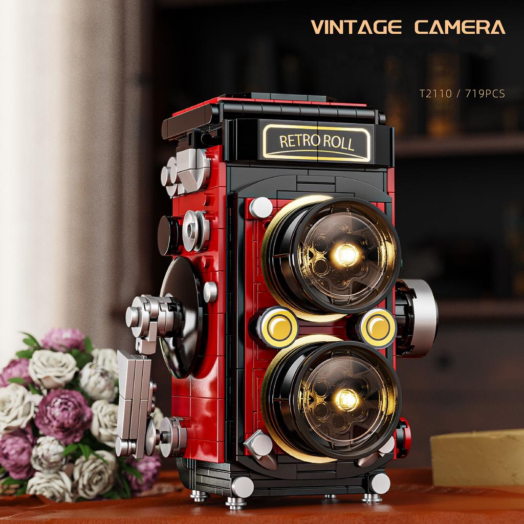 Non-Toxic 719Pcs Vintage Camera Building Blocks Puzzle Machine Assemble Bricks Toys With Light Creative Desktop Decoration Gifts