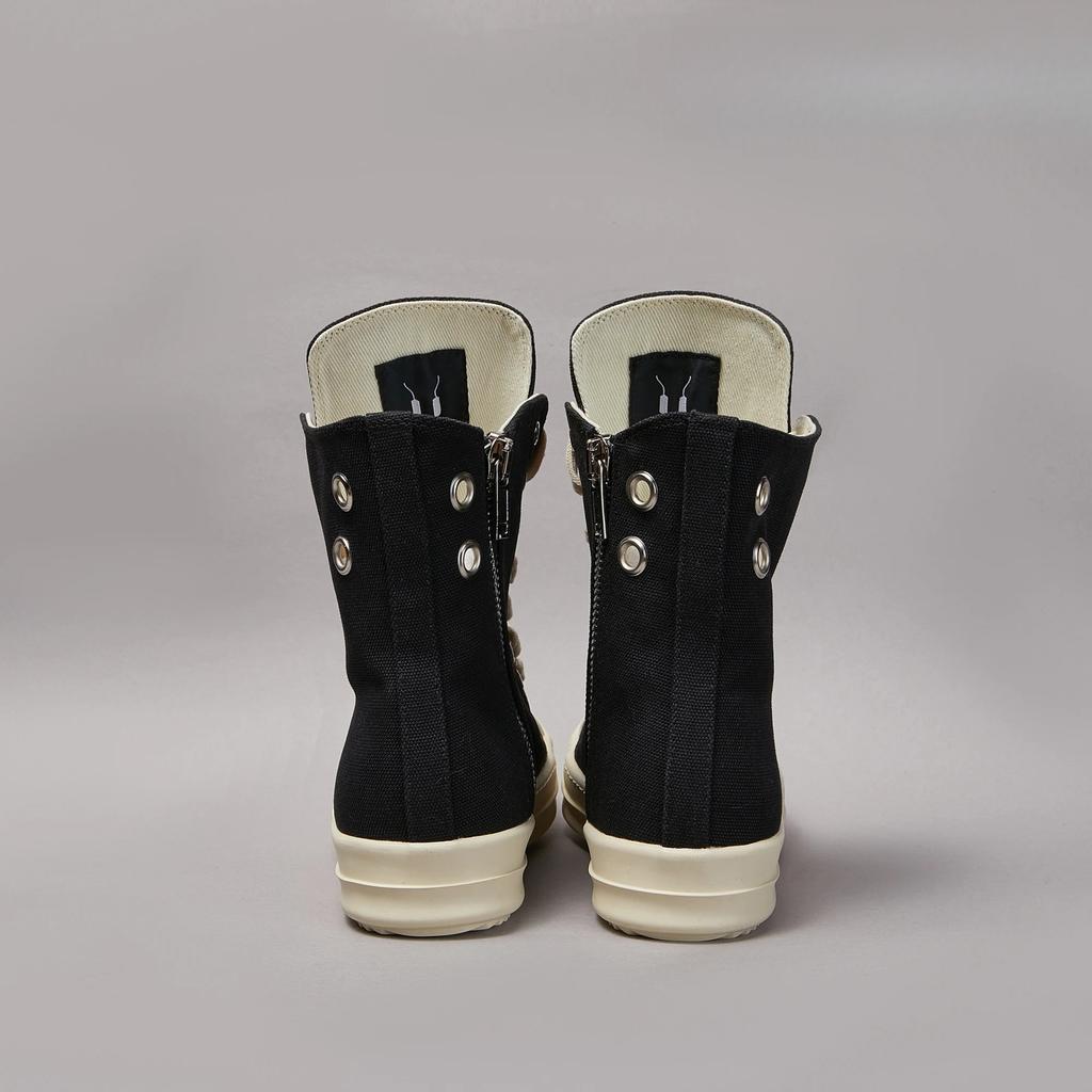Brand Men Shoe Casual High Top Women Sneaker Quality Black Ankle Boot Designer Leather Zipper Metal Hole Luxury Laces Flat Shoe
