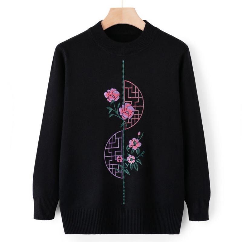 Mom Autumn Knitted Sweater Top Medium and Old Autumn and Winter Crew Neck Bottoming Shirt Grandma Pullover Sweater Elderly Clothes