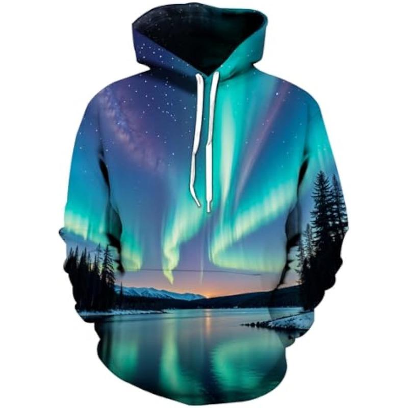 Men's Hoodies 3D Novelty Pullover Sweatshirt, Xmas Men Women Teen Boy Gifts, Black White Galaxy Print Flag