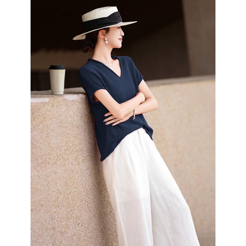 Women's V-Neck Short Sleeve Knitted Top