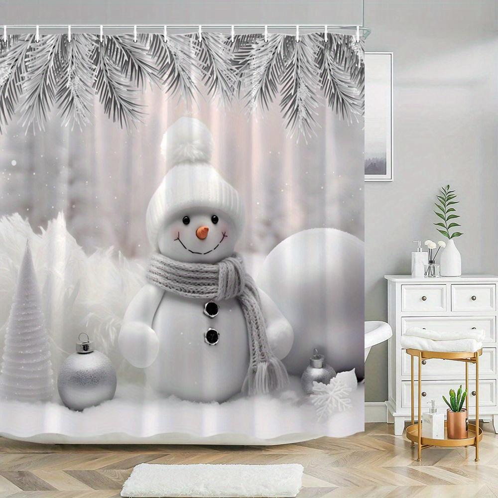1Pc Christmas Shower Curtain - Snowman Winter Wonderland Bathroom Decor With Snowflakes, Extra Long 70.8X70.8 Inch High Quality