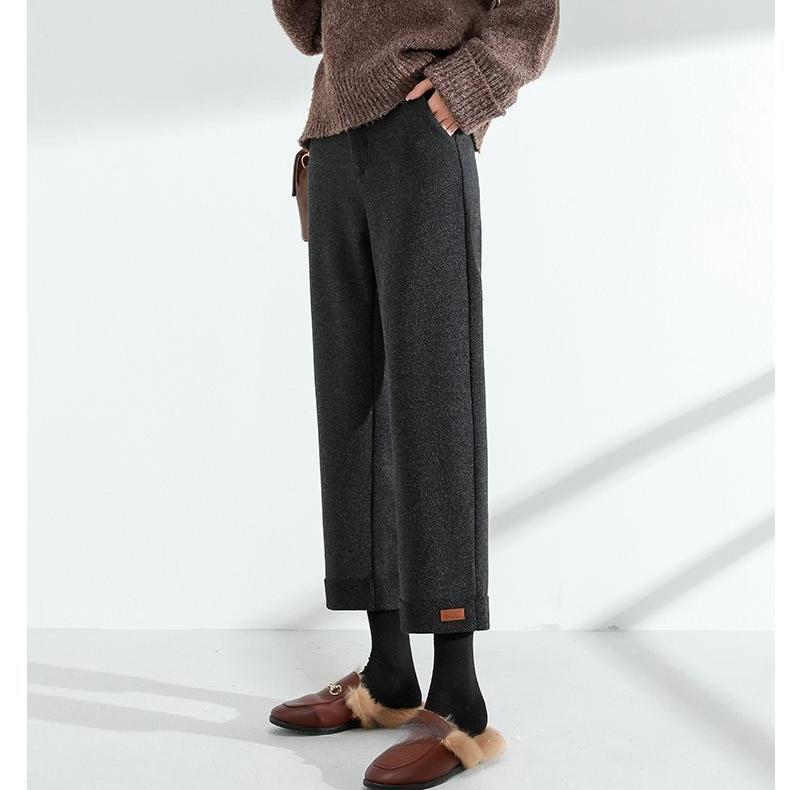 

Женские шерстяные прямые брюки осень-зима с высокой талией, свободные черные брюки XXL