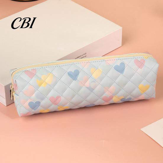 Water-repellent Pencil Case Heart Print Case, Minimalist Square Pen Pouch, Large Love Capacity Stationery Bag for Students, School Office Supplies