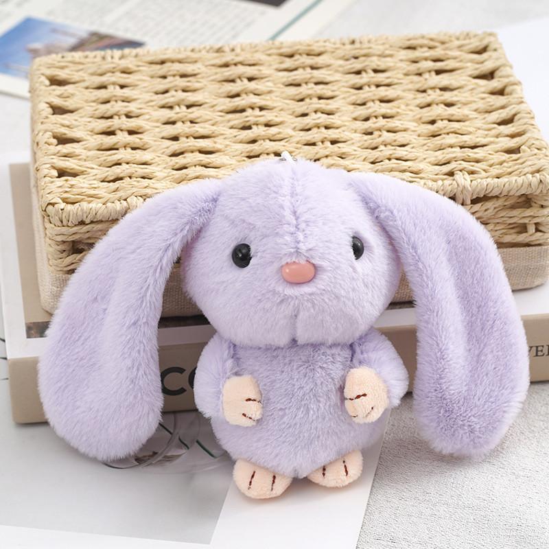 Adorable Long-eared Bunny Plush Keychain Soft Stuffed Rabbit Toy Crystal Velvet