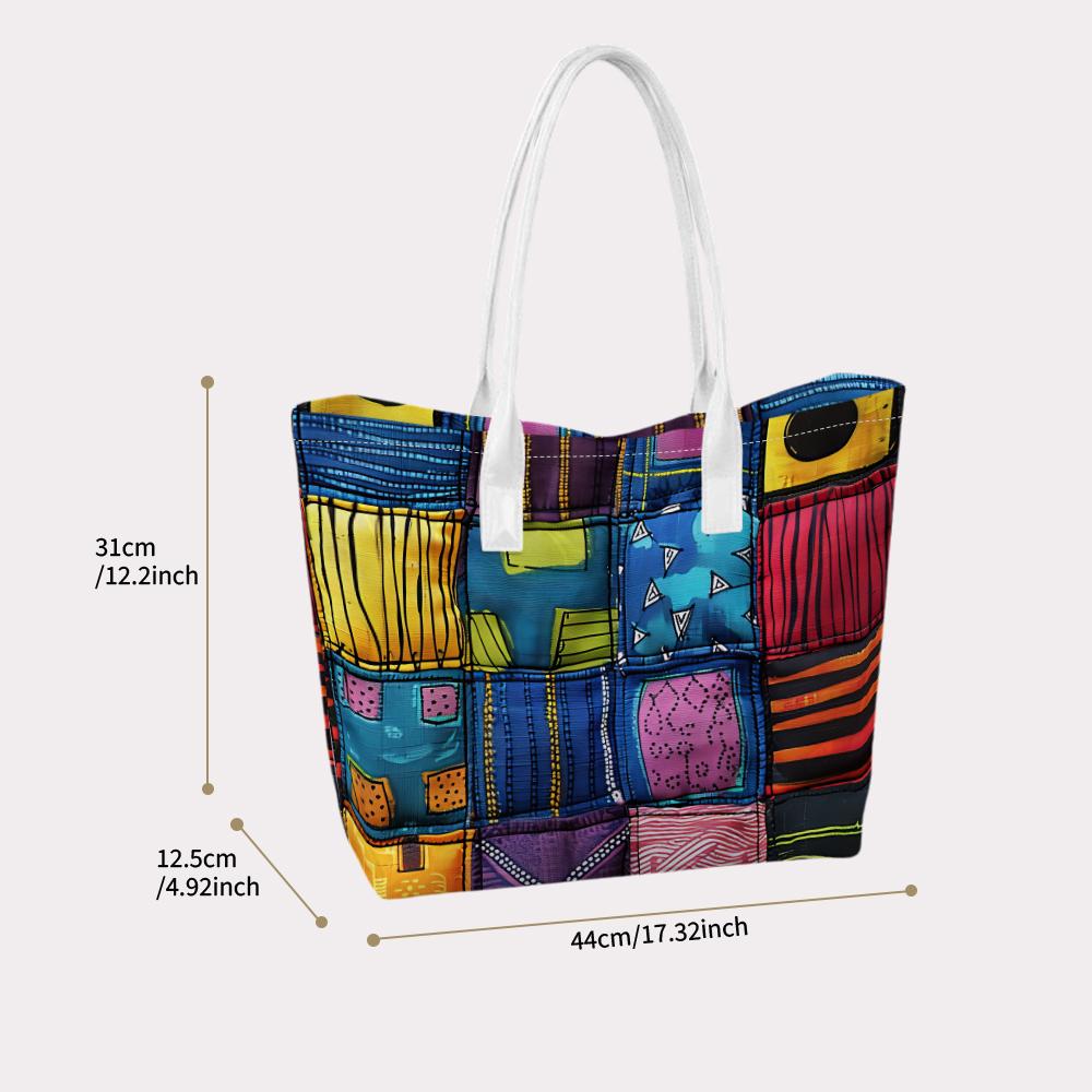 Colorful Patchwork Print Tote Bag Casual Daily Use Shoulder Bag Fashion Lightweight Top Handle Shopping Bag