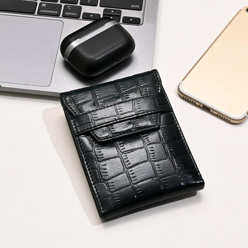Men's Leather Wallet 3S Scrgrn -Premium Green Croc Look Napa Leather Wallet with Coin Pocket & 6 Card Slots - Luxury Handcrafted Slim Wallet