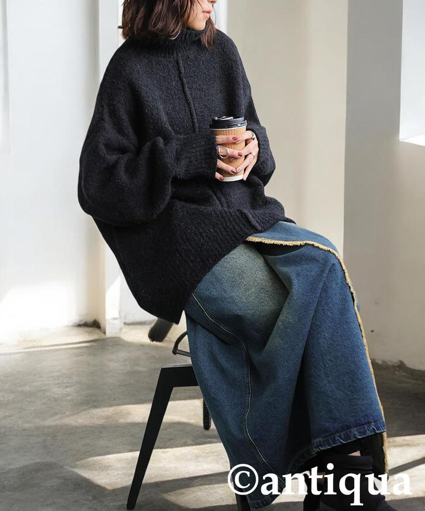 antiqua Boucle High Neck Knit One Size Black Women's Top, PN-00524, 05,