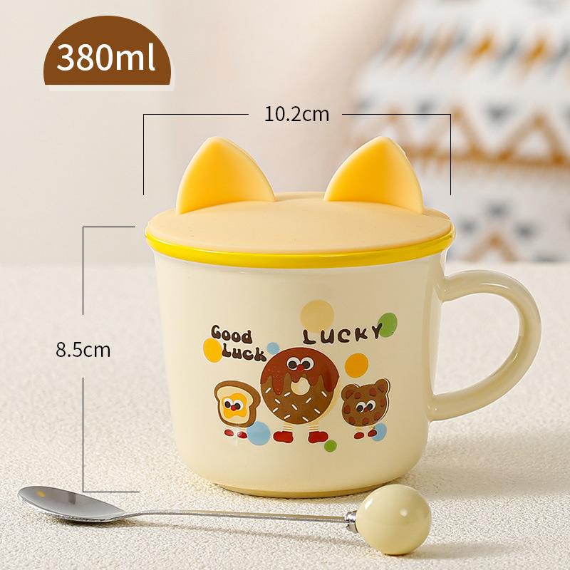 Niedliches Geschenk Keramiktasse Souvenirtasse Frauen Becher Cartoon Wassertasse Haushalt Kaffeetasse mit Deckel Löffel Kinder