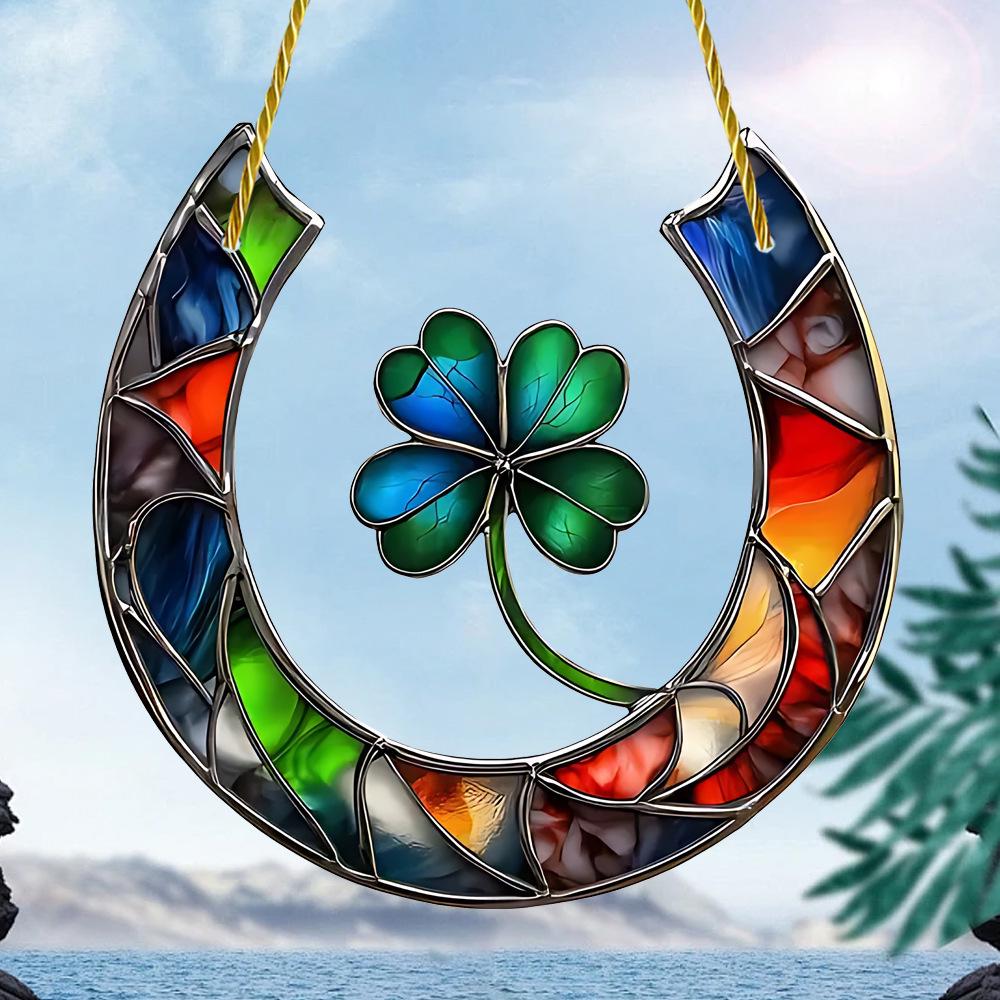 Valentine's Day Four-Leaf Clover Acrylic Pendant with Chain for Window or Porch Decoration