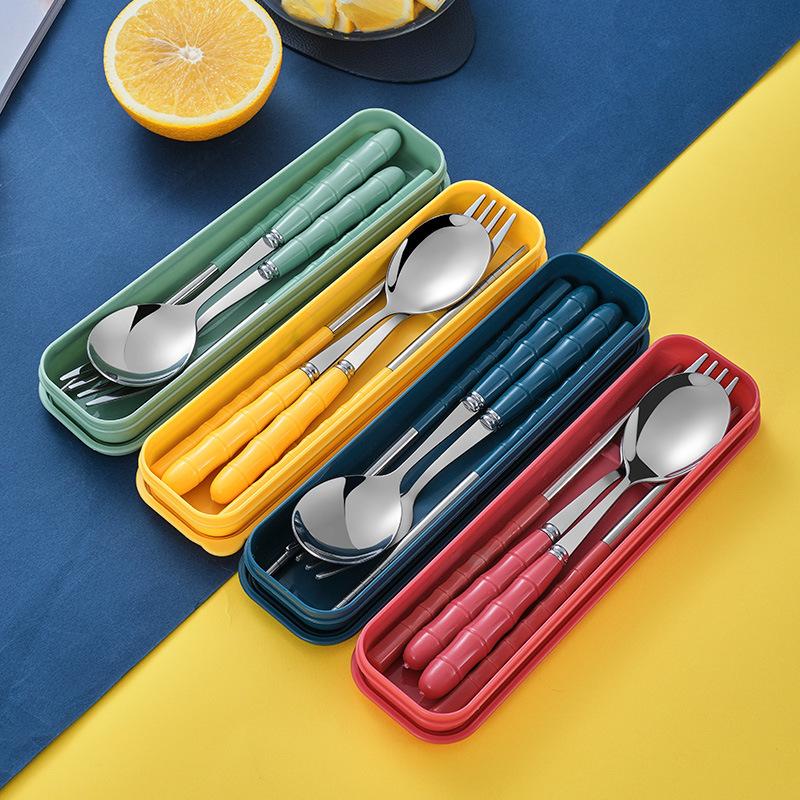 Chopsticks Spoons Sets Of Stainless Steel Portable Tableware for Students Three-Piece Sets Of Children's Forks Single Office Wor