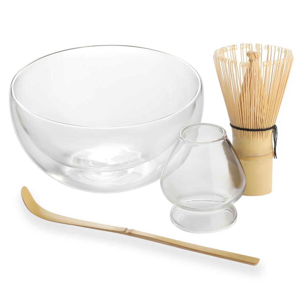 Bol à thé en verre Bol à thé Matcha Cérémonie du thé Fouet à thé Matcha Fouet Cuillère à thé Ensemble, Bol à double paroi, Bol à double paroi, Ensemble, Ustensiles, Bol, Support,