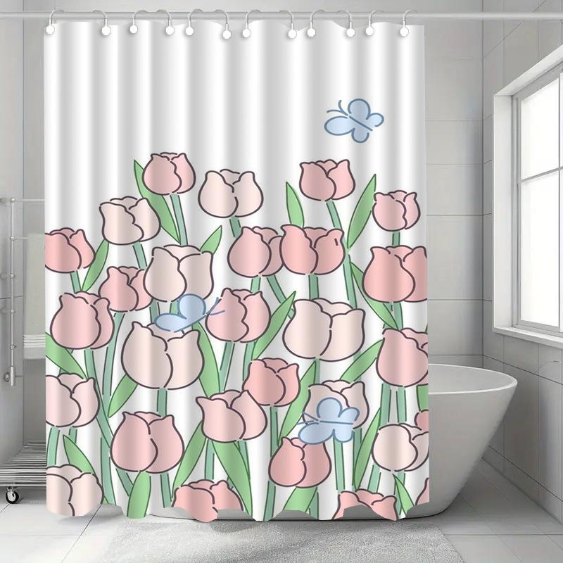 Blue Christmas Tree Washable Dirt-Resistant Shower Curtain Shower Head Waterproof Polyester Bath Curtain For Home Decor